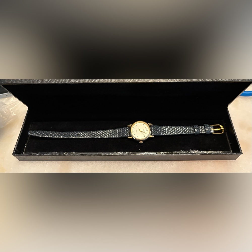 Authentic Omega Deville Quartz women’s watch on brand new Hadley Roma navy band